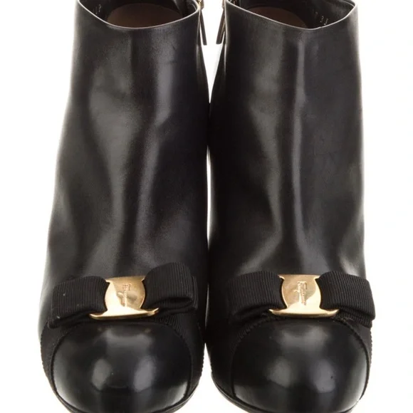 Ferragamo Elegant Black Ankle Boots with Gold Accent - Picture 1 of 5